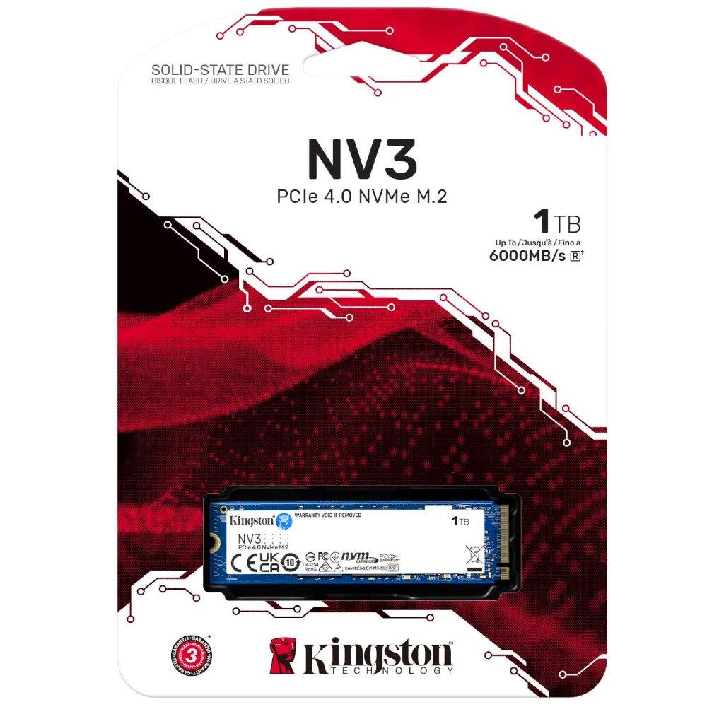 Kingston NV3 1TB M.2 2280 NVMe SSD | PCIe 4.0 Gen 4x4 | Up to 6000 MB/s | SNV3S/1000G