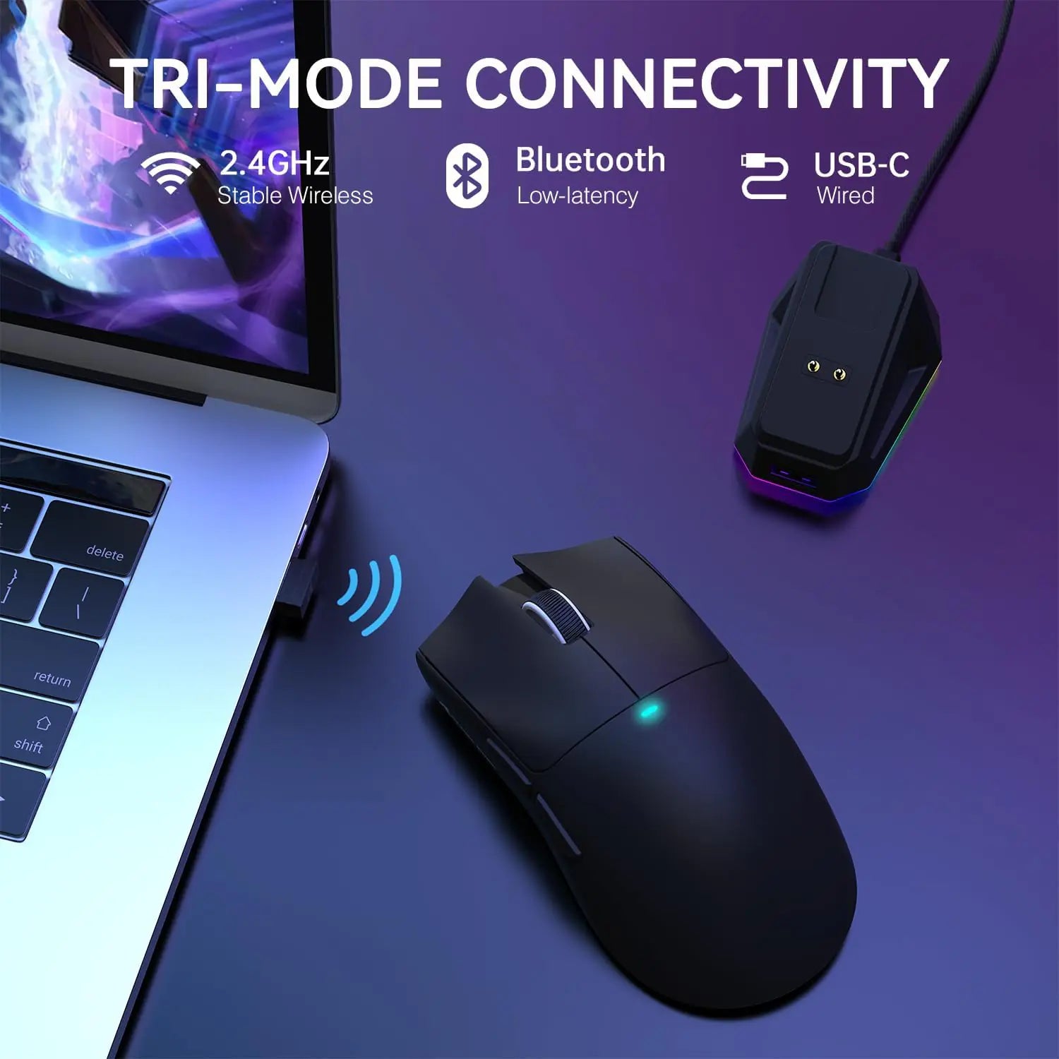 ATTACK SHARK X11 Tri-Mode Wireless Gaming Mouse – 62g Ultra-Light, 22000 DPI PAW3311 Sensor, RGB Dock, Ergonomic, 65h Battery, Programmable | Black