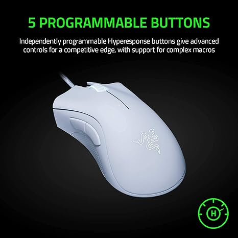 Razer DeathAdder Essential Gaming Mouse - 5 Programmable Buttons, Mercury White | RZ01-03850200-R3M1