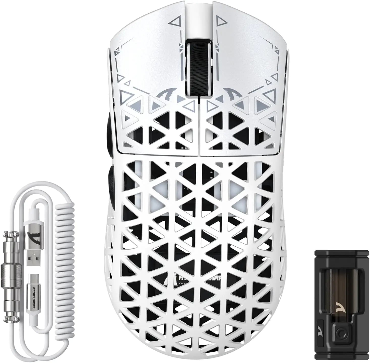 Attack Shark R5 Ultra 39g Wireless Gaming Mouse – Carbon Fiber Shell, PAW3950 Sensor, 42K DPI, 8000Hz Polling, Tri-Mode, Omron Switches, White Ergonomic Pro Mouse|WHITE