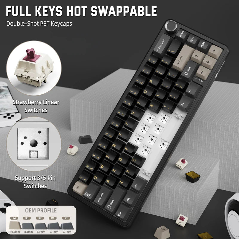 Attack Shark X66 Mechanical Keyboard – 66 Keys, Tri-Mode Wireless, Strawberry Switches, RGB, Gasket Mount, Hot-Swappable, PBT Keycaps, Star Black