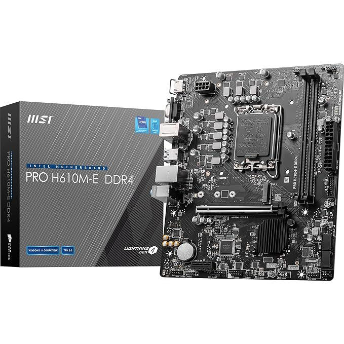 MSI PRO H610M-S DDR4 Motherboard, Micro-ATX - Supports 14th/13th/12th Gen Intel Core Processors, LGA 1700-2 x DIMMs (3200MHz), 1x PCIe 4.0 x16 Slot, 1 x M.2 Gen3, USB 3.2 Gen1, 1G LAN, HDMI 1.4