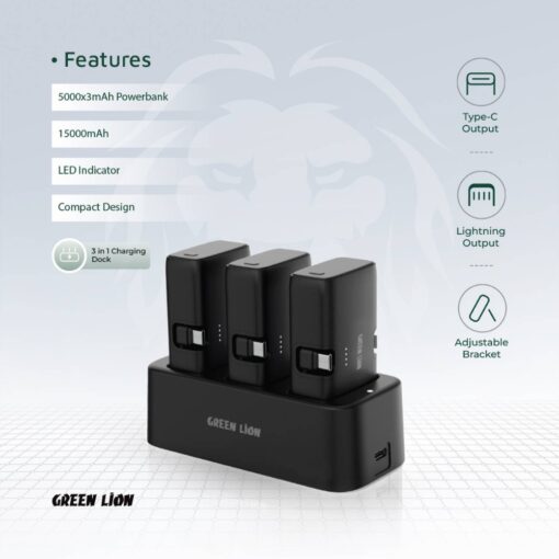 Green Lion 3 In 1 Power Bank Station
