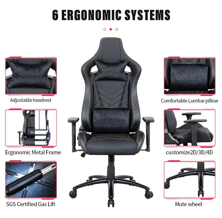 Apex Seat “FlammStein” Artisan-Crafted Gaming Chair Leather & Velvet Blend Gold Embroidered Black Throne|AP-2047