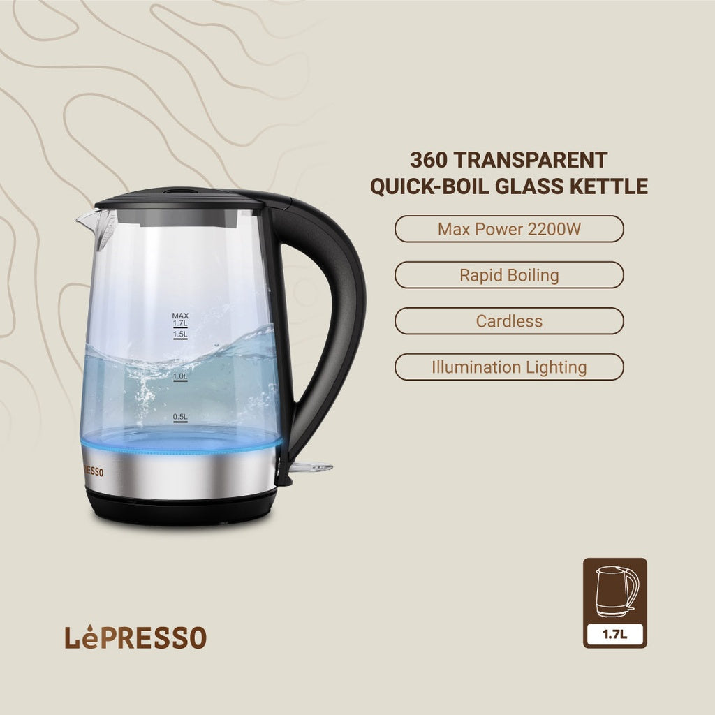LePresso 360 Transparent Quick-Boil Glass Kettle |