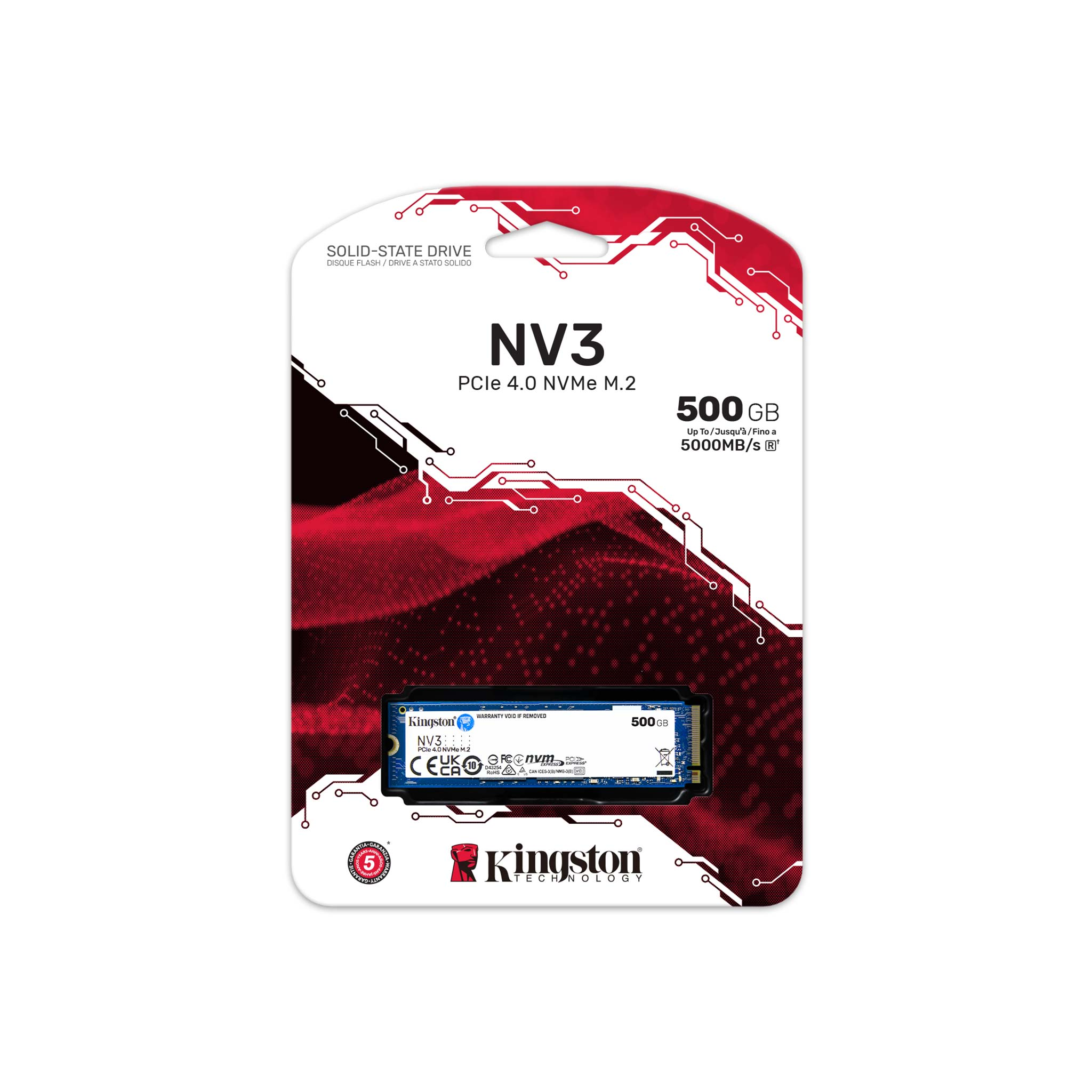 Kingston NV3 500GB M.2 2280 NVMe SSD | PCIe 4.0 Gen 4x4 | Up to 5000 MB/s | SNV3S/500G