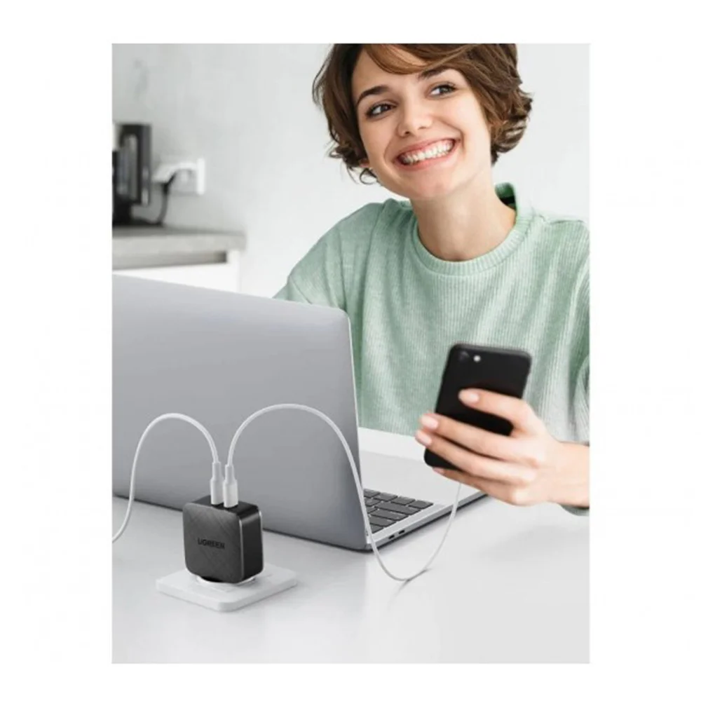 UGREEN Smart USB-C Charger Adapter 66W – 2 Ports CD216
