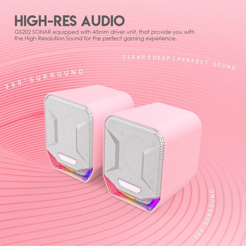 Fantech GS202 SONAR: USB Powered Gaming & Music Speaker with RGB Lighting (Pink Sakura Edition)