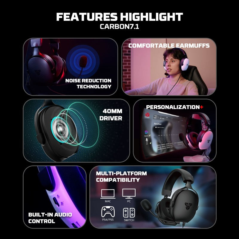 Fantech HG30 CARBON USB 7.1 Virtual surround sound Gaming Headset, Crystal-clear & Powerful Sound