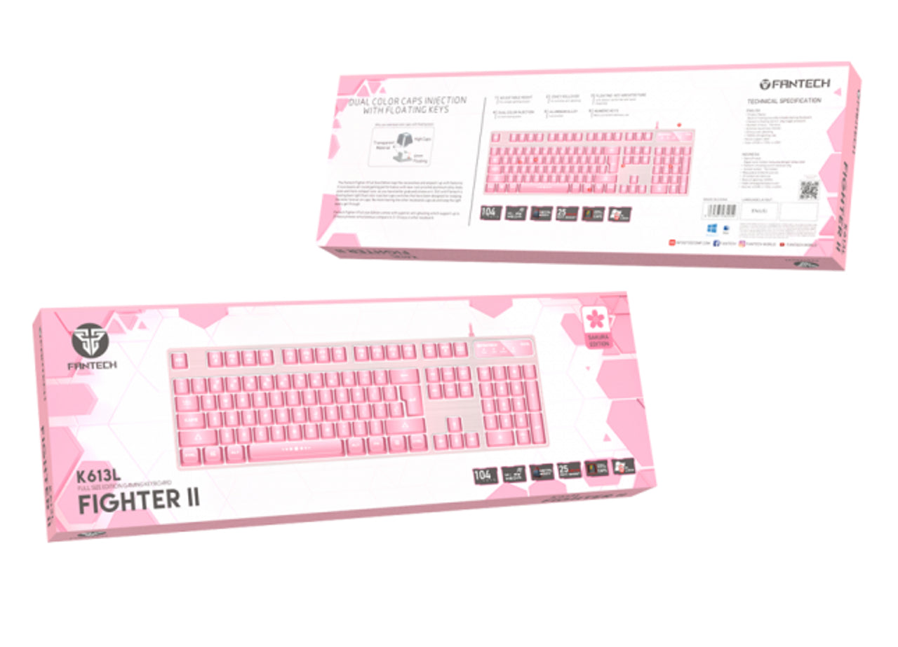 Fantech K613L FIGHTER II, Mechanical Feel, Stylish Pink Wired Gaming Keyboard
