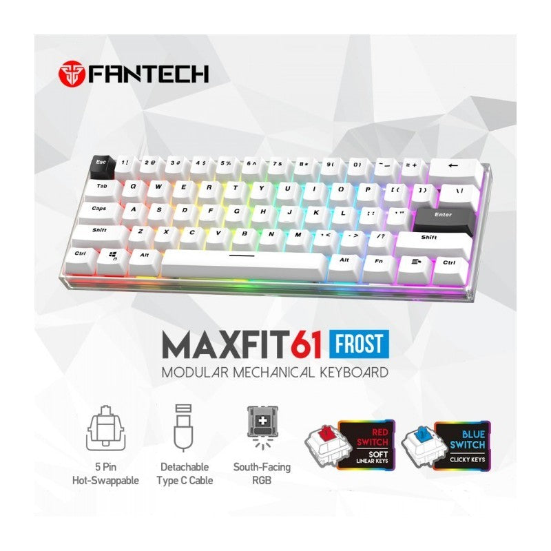 Fantech MK857 MAXFIT61, Wired Modular Mechanical Gaming Keyboard with RGB Lighting