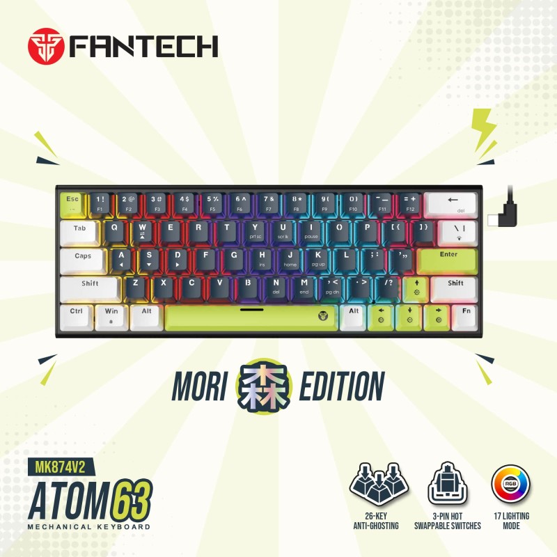 Fantech MORI Edition MK874V2 - ATOM63, Pro Wired Mechanical Keyboard with RGB Lighting Blue