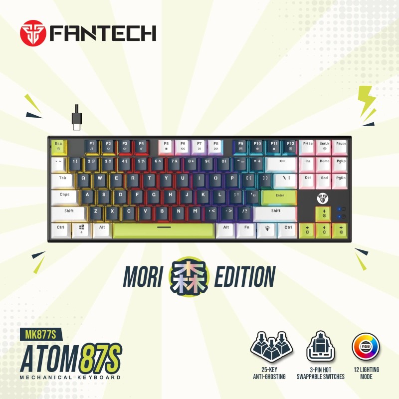 Fantech MORI Edition MK877S - ATOM87S, Pro Wired Mechanical Keyboard with RGB Lighting Blue
