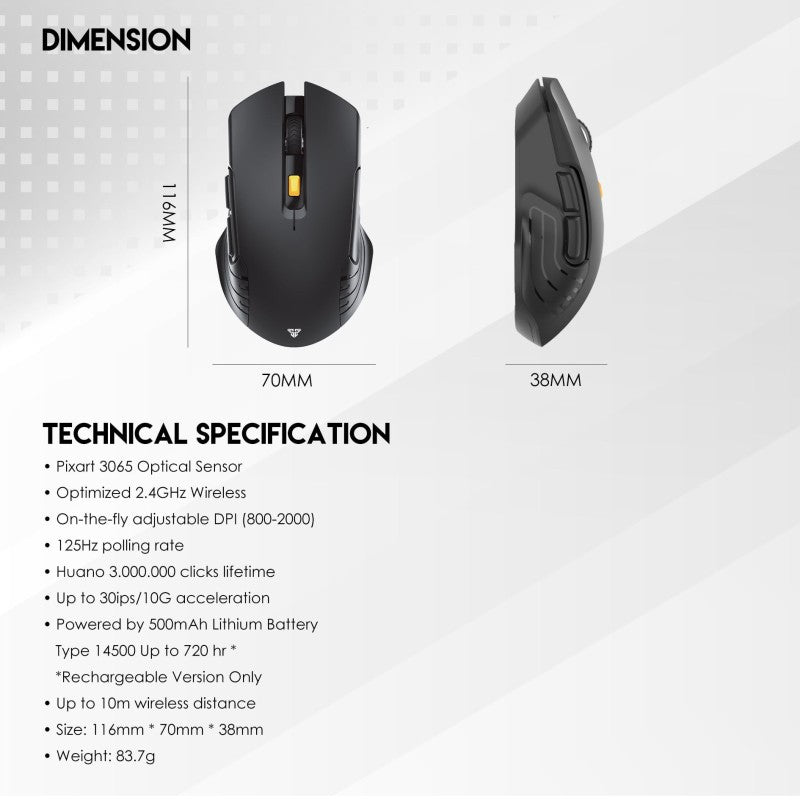 Fantech WG12R RAIGOR III,
Rechargeable Wireless Gaming Mouse
with Built-in Battery