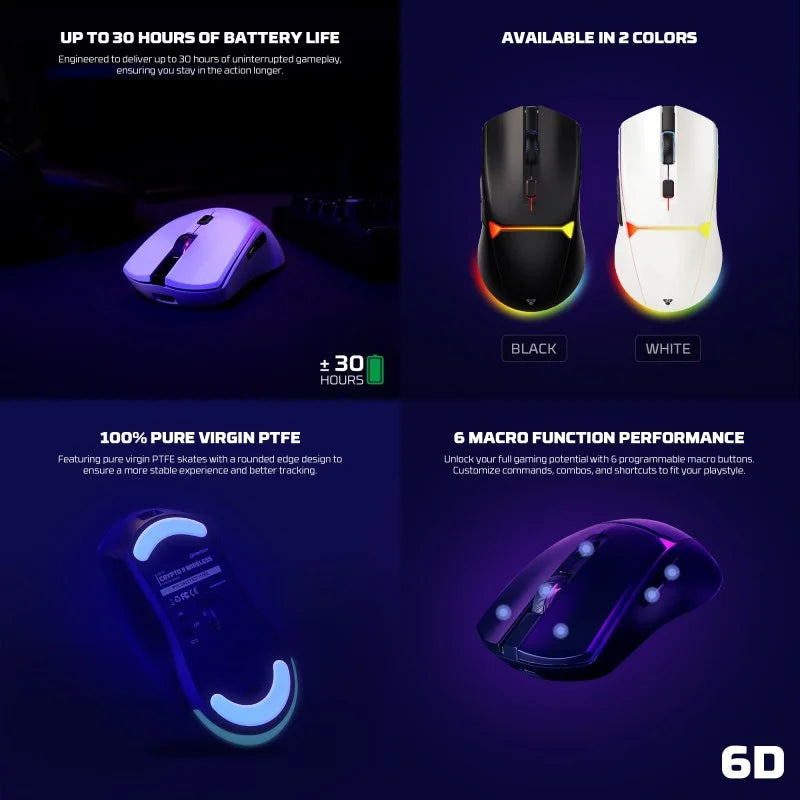 FANTECH WG7V2 CRYPTO II, 12000DPI Dual Mode Wired & Wireless Gaming Mouse with Built-in Battery