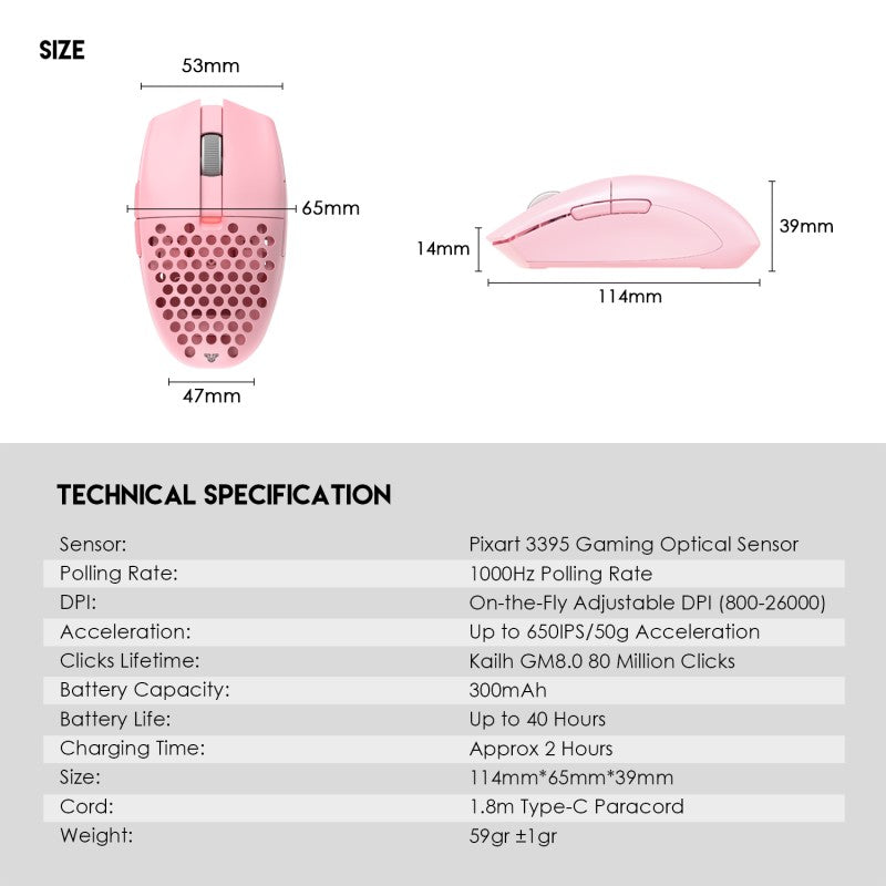 Fantech XD7 Aria GO Mouse, 3 Mode Connection Wired, Bluetooth & Wireless, 26000DPI, Ultra light weight, Built-in Battery
