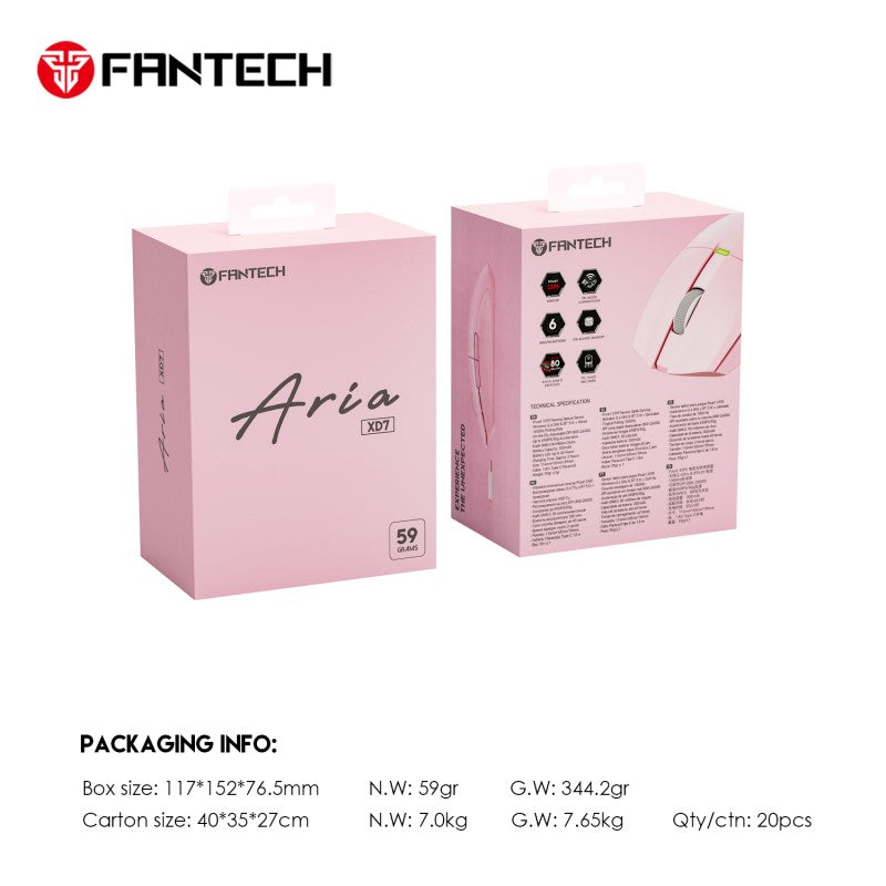 Fantech XD7 Aria GO Mouse, 3 Mode Connection Wired, Bluetooth & Wireless, 26000DPI, Ultra light weight, Built-in Battery