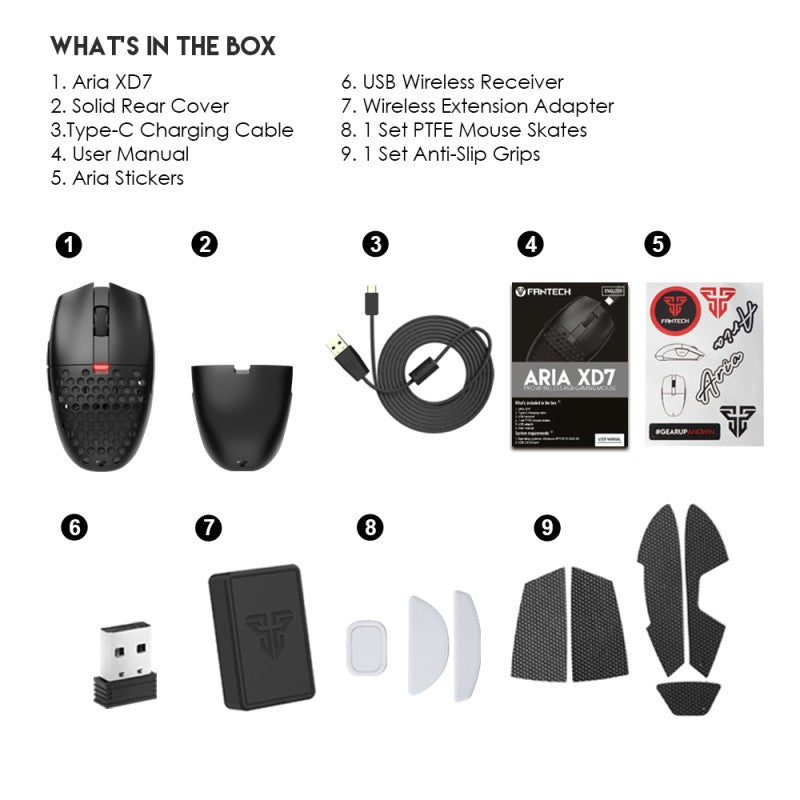 Fantech XD7 Aria GO Mouse, 3 Mode Connection Wired, Bluetooth & Wireless, 26000DPI, Ultra light weight, Built-in Battery
