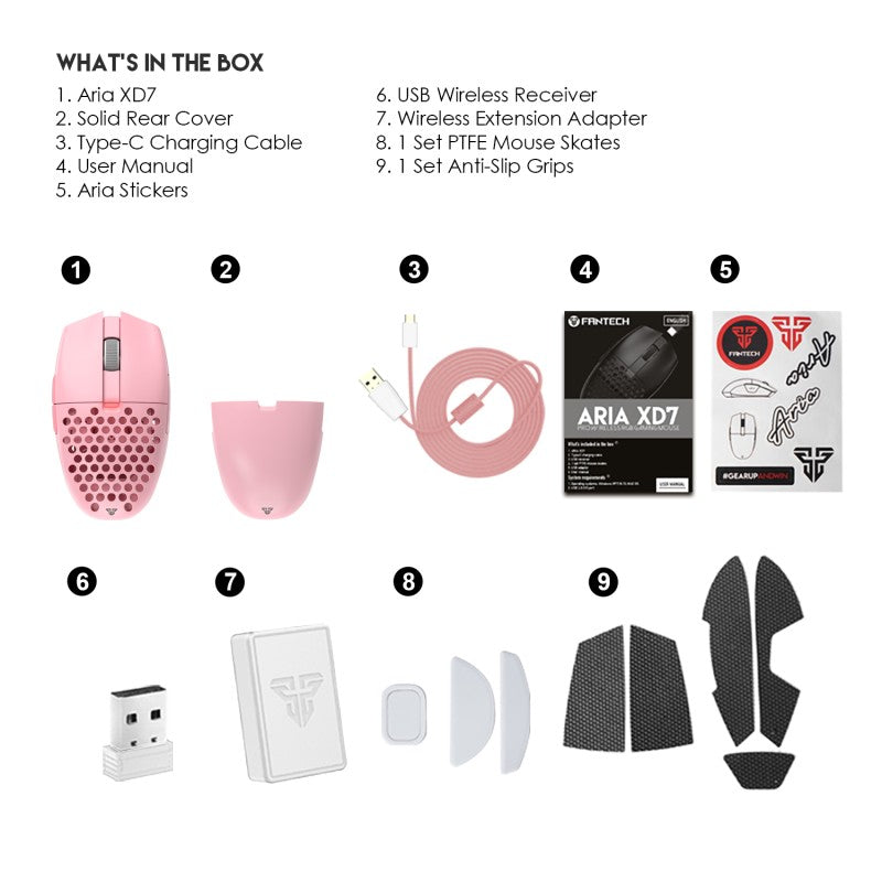Fantech XD7 Aria GO Mouse, 3 Mode Connection Wired, Bluetooth & Wireless, 26000DPI, Ultra light weight, Built-in Battery