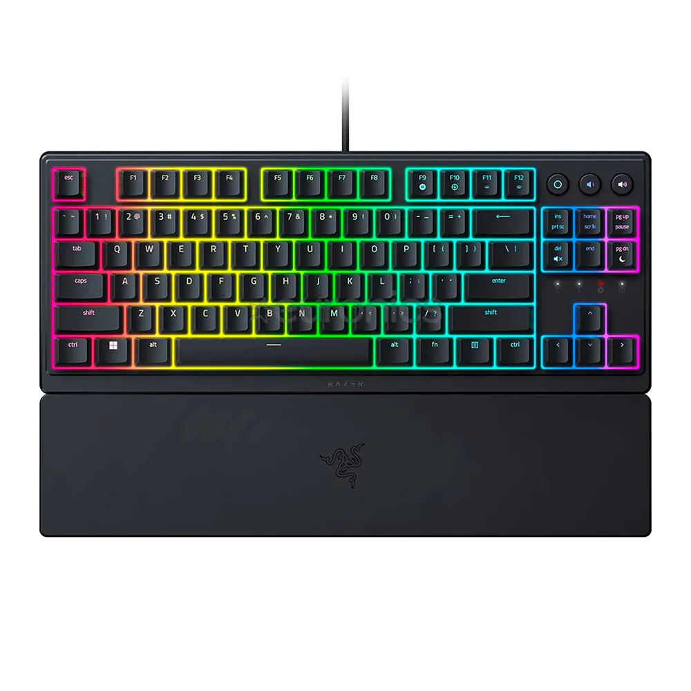 Razer Ornata V3 TKL Gaming Keyboard: Low Profile Keys - Mecha Membrane Switches - UV Coated Keycaps - Backlit Media Keys - 8 Zone RGB Lighting - Spill Resistant - Magnetic Wrist Wrest Snap Tap