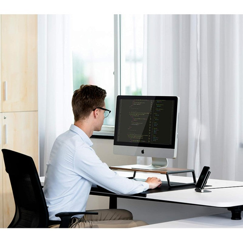 Laptop and Computer Monitor Riser Stand: Smart and Stylish Design in Aluminum and Wood 56.4 x 24 x 9.1cm Black Color - MRD73