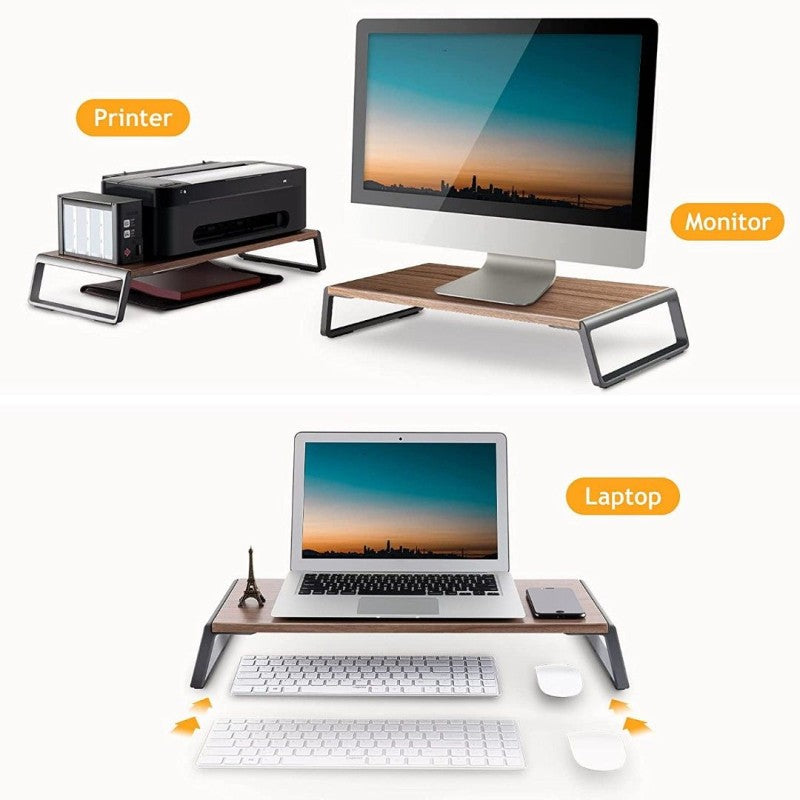 Laptop and Computer Monitor Riser Stand: Smart and Stylish Design in Aluminum and Wood 56.4 x 24 x 9.1cm Black Color - MRD73