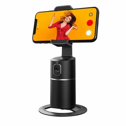 Auto Face Tracking Phone Holder, No App Required, 360° Rotation Face Body Phone Tracking Tripod Smart Shooting Camera Mount for Live Vlog Streaming Video, Rechargeable Battery-Black