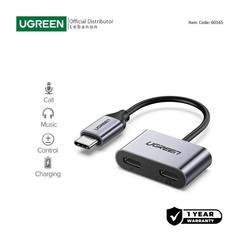 UGREEN 2-in-1 Type-C to Type-C Audio + PD USB-C Charging Adapter - CM232 60165