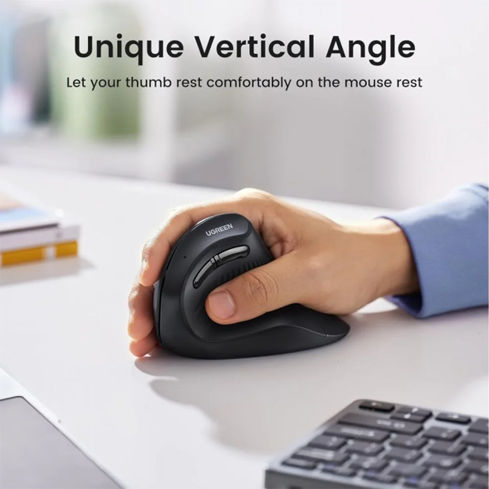 UGREEN Vertical Mouse Wireless (Bluetooth 5.0+2.4G) Ergonomic Mouse with 5 Buttons, 1000/1600/2000/4000 DPI, Prevention of Mouse Arm, Vertical Mouse Compatible with PC/Laptop/Tablet, Black