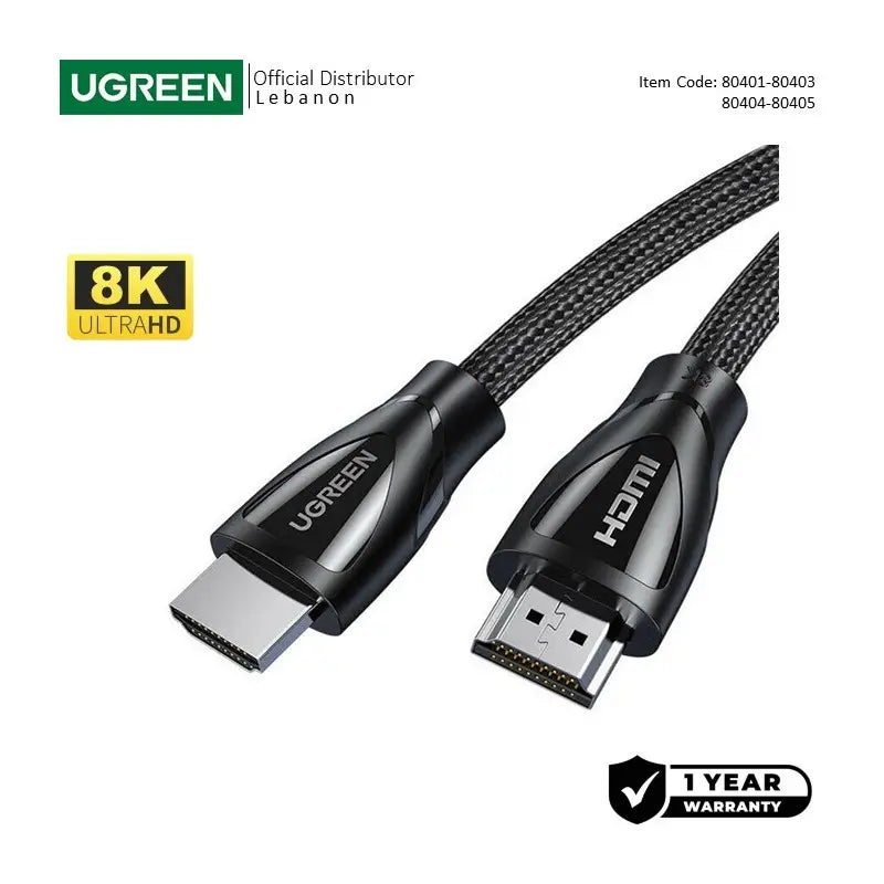 UGREEN 8K HDMI 2.1 Male to Male Braided Cable, Stable & ULTRA-Fast connection, Available in 2M - HD140