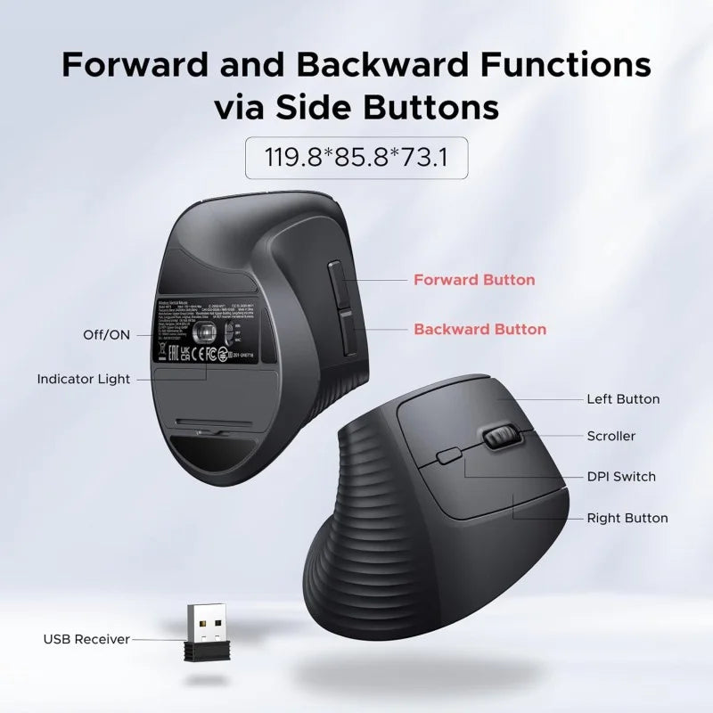 UGREEN Ergonomic Vertical 57° Ergonomic Angle, Silent Mouse, Bluetooth & Wireless, 4000 DPI - M571P 65042