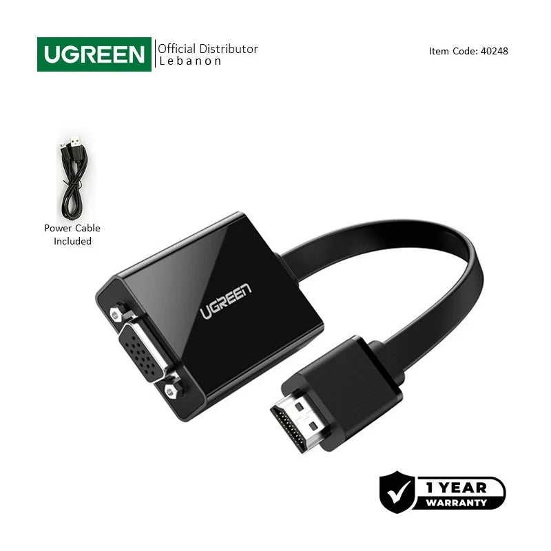 UGREEN Full HD HDMI Male to VGA Female Adapter Cable with 3.5mm Audio, Full HD Resolution - MM103 40248