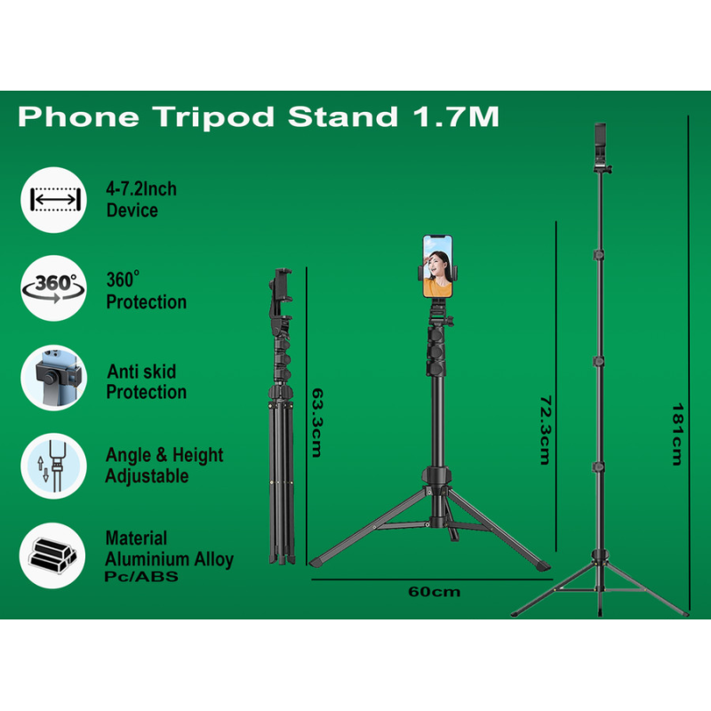 UGREEN Professional Camera Tripod Adjustable Height from 53.5 to 175cm with Mobile Phone Holder and Travel Bag - LP661 15187