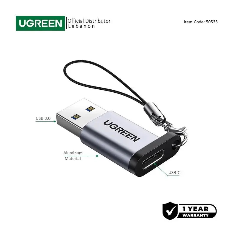 UGREEN USB-C Female to USB-A 3.0 Male Adapter, Support Charging & Data Sync - US276 50533