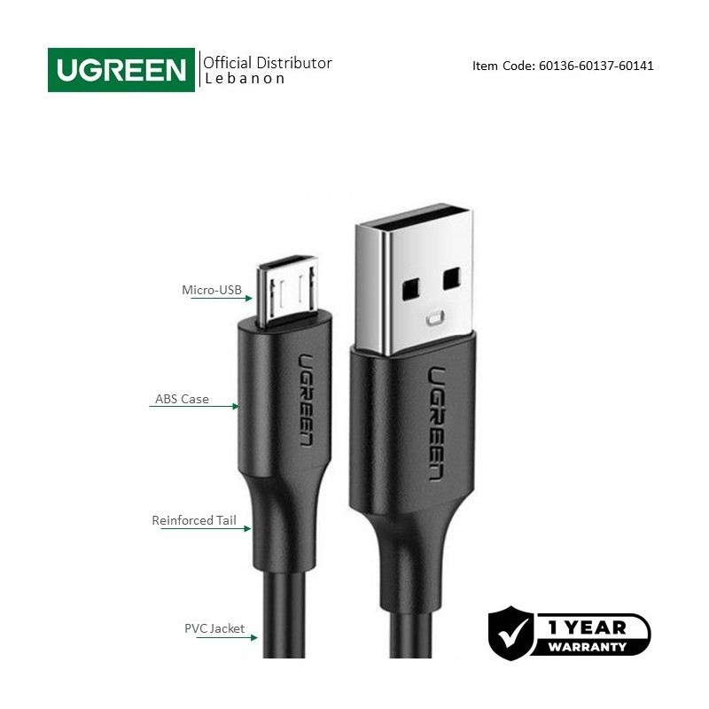 UGREEN USB to Micro USB Fast Charge & Sync Cable 1M Black | 60136