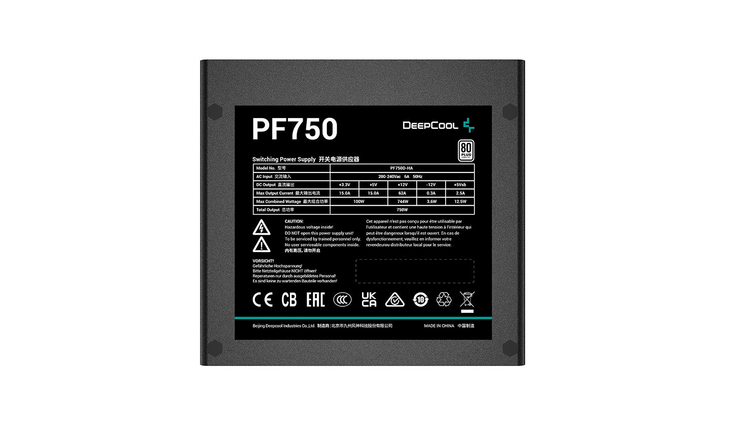 DeepCool PF750 ATX 12V Power Supply Unit, 750W Power, 80 Plus Standard Certification, Active PFC + Double Tube Forward 750Watts, 5% Efficiency, 120mm Fan Size – Black