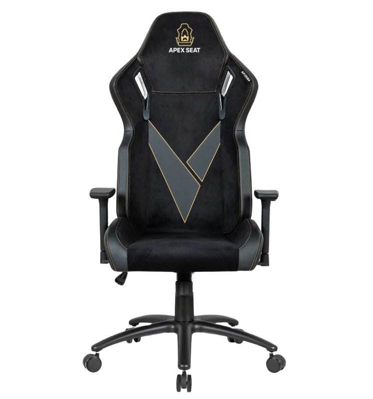 APEX SEAT “V-Geist ” Ergonomic Gaming Chair Leather & Velvet Fabric-BLACK WITH GOLD EMBROIDERY|AP-2084