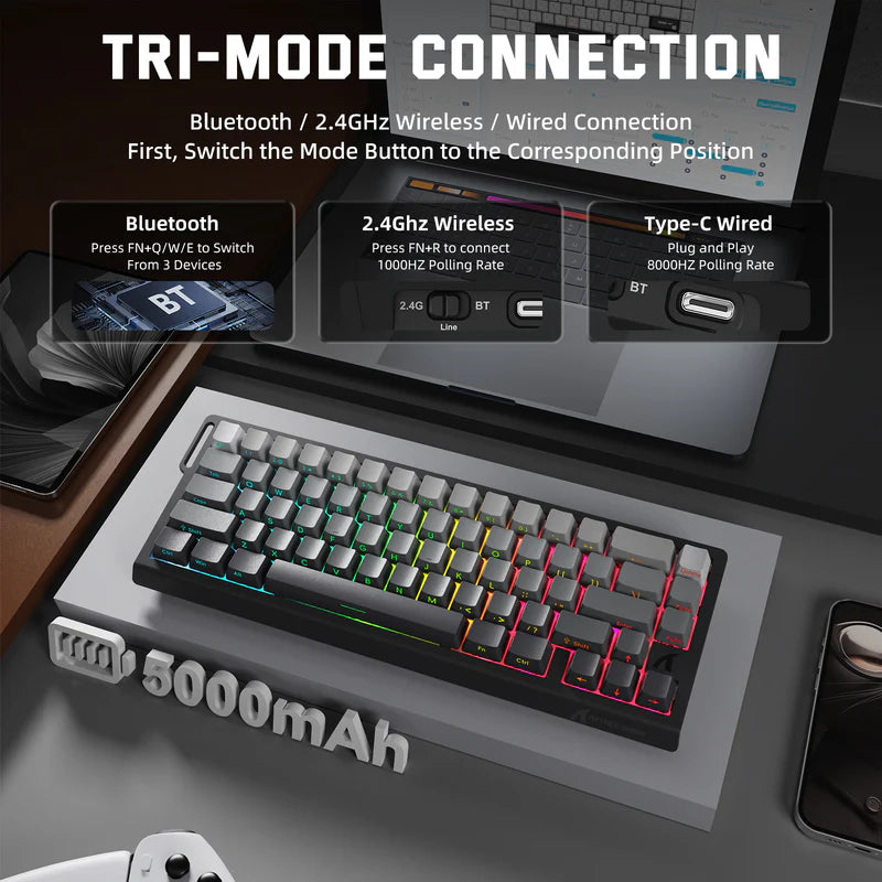 Attack Shark X68 Pro HE Mechanical Keyboard – 68 Keys, Magnetic Switches, Tri-Mode, Rapid Trigger 0.01mm, 8K Polling, Hot-Swap, RGB Backlight, 5000mAh, Moon Night color