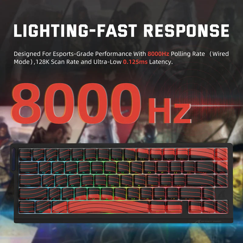 Attack Shark X68 Pro HE Mechanical Keyboard – 68 Keys, Magnetic Switches, Tri-Mode, Rapid Trigger 0.01mm, 8K Polling, Hot-Swap, RGB Backlight, 5000mAh, Black & Red Contour