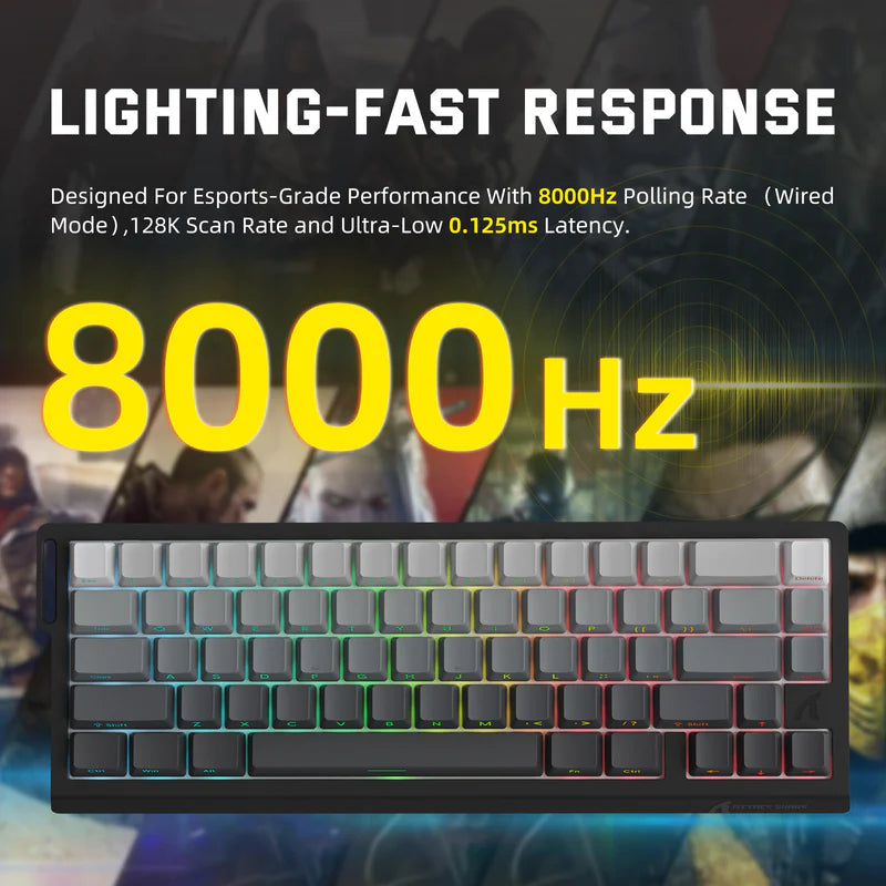Attack Shark X68 Pro HE Mechanical Keyboard – 68 Keys, Magnetic Switches, Tri-Mode, Rapid Trigger 0.01mm, 8K Polling, Hot-Swap, RGB Backlight, 5000mAh, Moon Night color