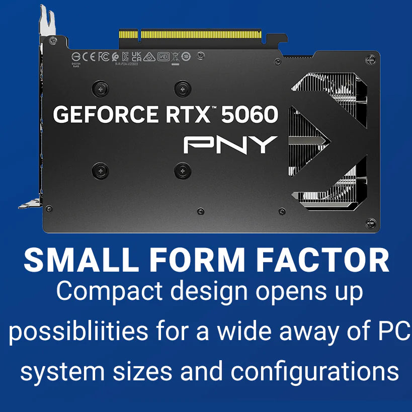 PNY GeForce RTX™ 5060 8GB Dual Fan Graphics Card With NVIDIA Blackwell, DLSS 4, 3840 CUDA Cores, GDDR7 8GB, PCIe Gen 5, 4K/8K Multi-Screen, NVIDIA Studio & Reflex