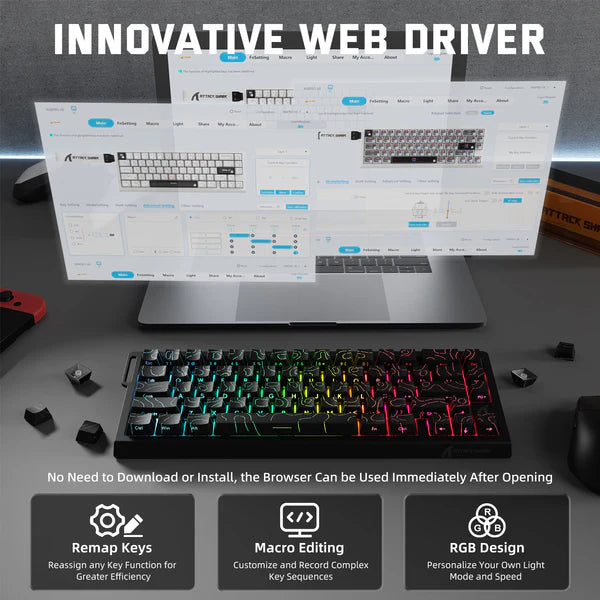 ATTACK SHARK X68 PRO HE MAGNETIC TRI MODE RGB MECHANICAL KB BLK