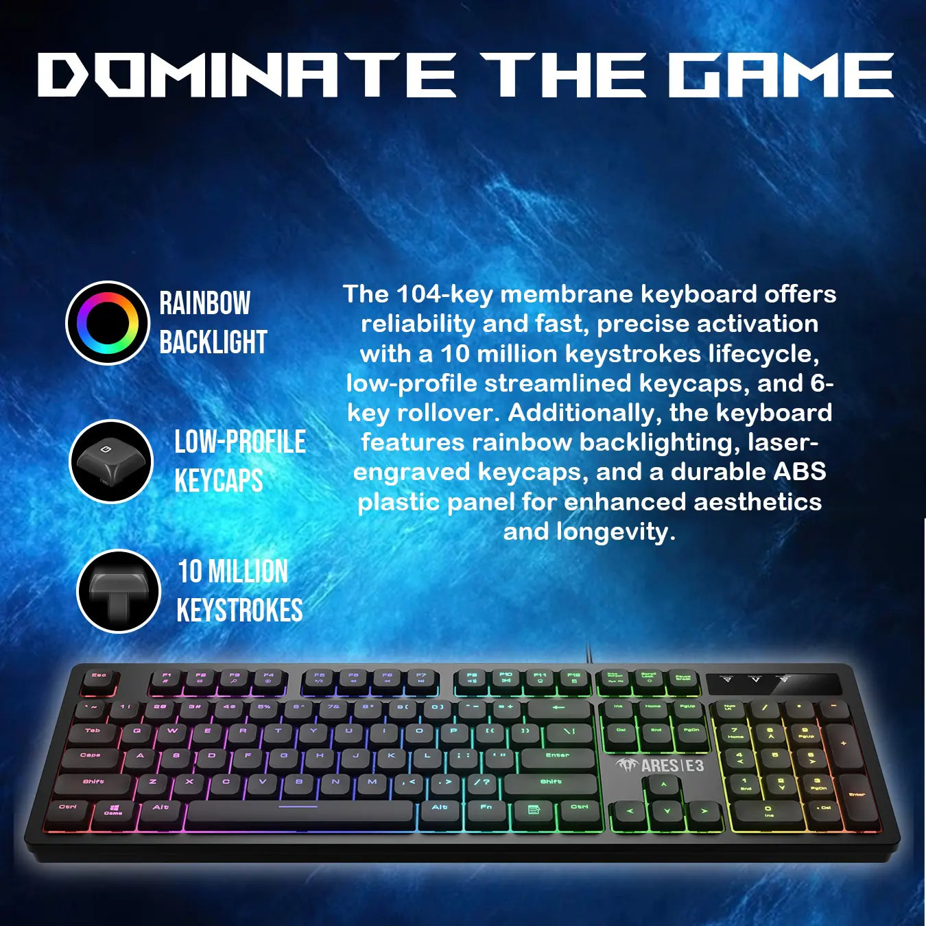 GAMDIAS Poseidon E2 3-In-1 Gaming Combo – Rainbow Backlit Membrane Keyboard, 3600 DPI Multi-Color Mouse, 50mm Driver Headset, Ergonomic Design, Durable Build, USB & 3.5mm Connectivity