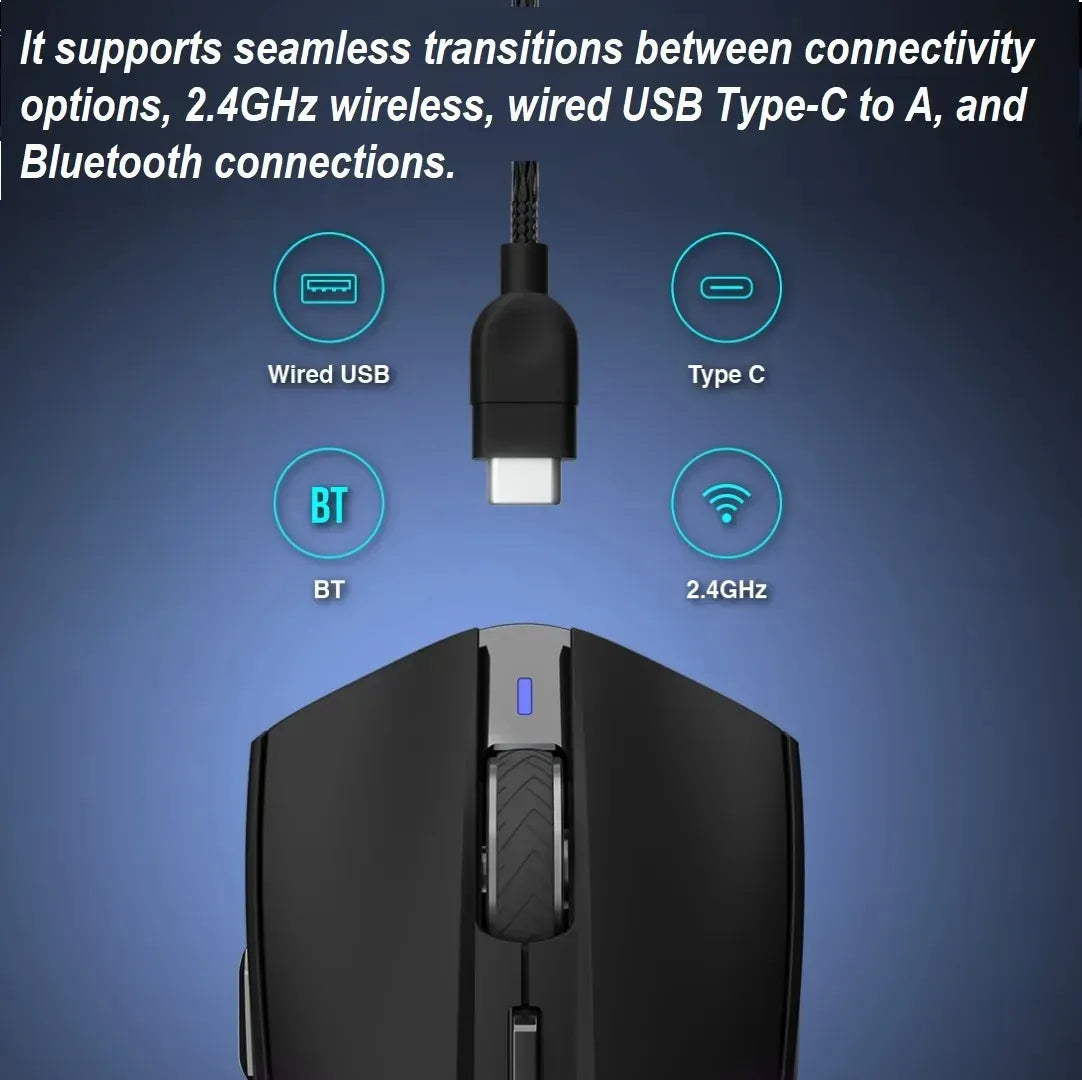 GAMDIAS HADES M3 RGB Wireless Gaming Mouse ; low-latency 2.4GHz Wireless, Wired USB Type-C to A, and Bluetooth Connections ; Lightweight 79-gram ; 7 Keys ; Adjustable 10000 DPI Advanced Gaming Optical Sensor |HADES M3