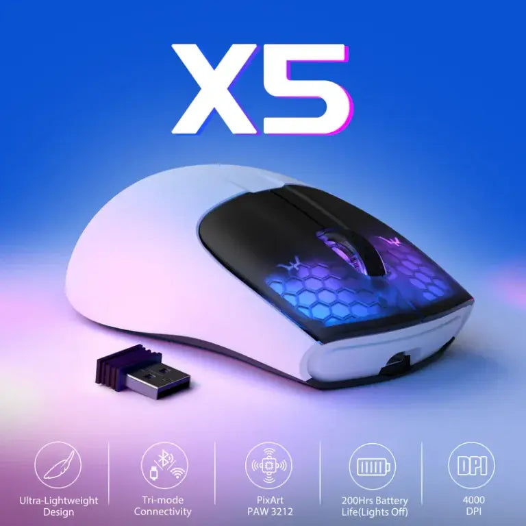 ATTACK SHARK X5 Wireless Gaming Mouse with Tri-Modes BT | WHITE