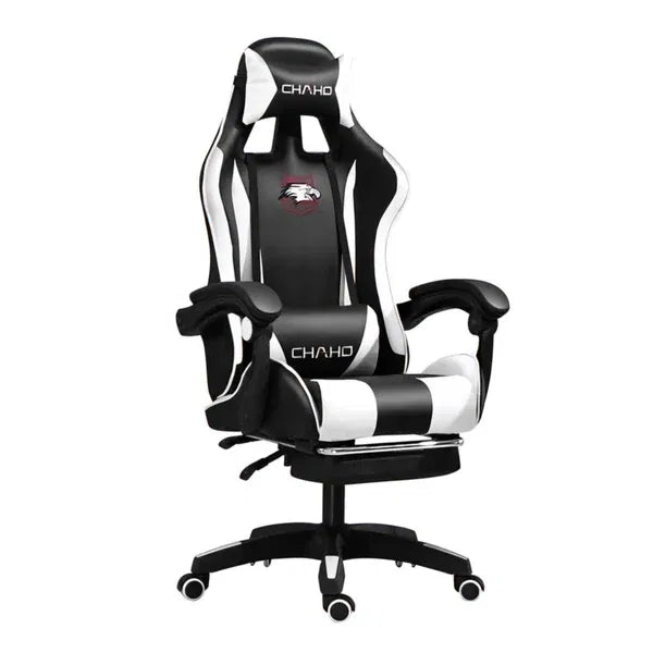 CHAHO Gaming Chair Racing Style Office Chair Adjustable Massage Lumbar Cushion Swivel Rocker Recliner High Back Ergonomic Computer Desk Chair with Retractable Arms and Footrest(Black)