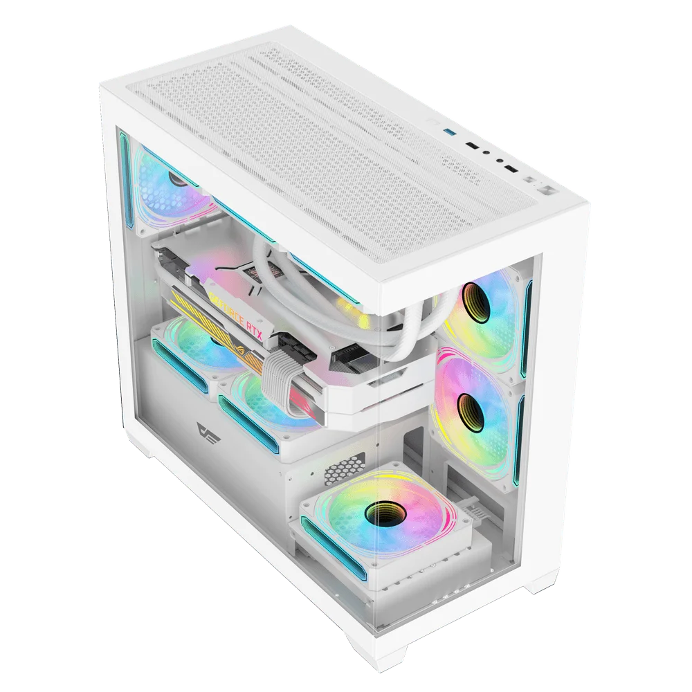 DarkFlash DS900M M-ATX PC Case, With 3 ARGB Fans, WHITE
