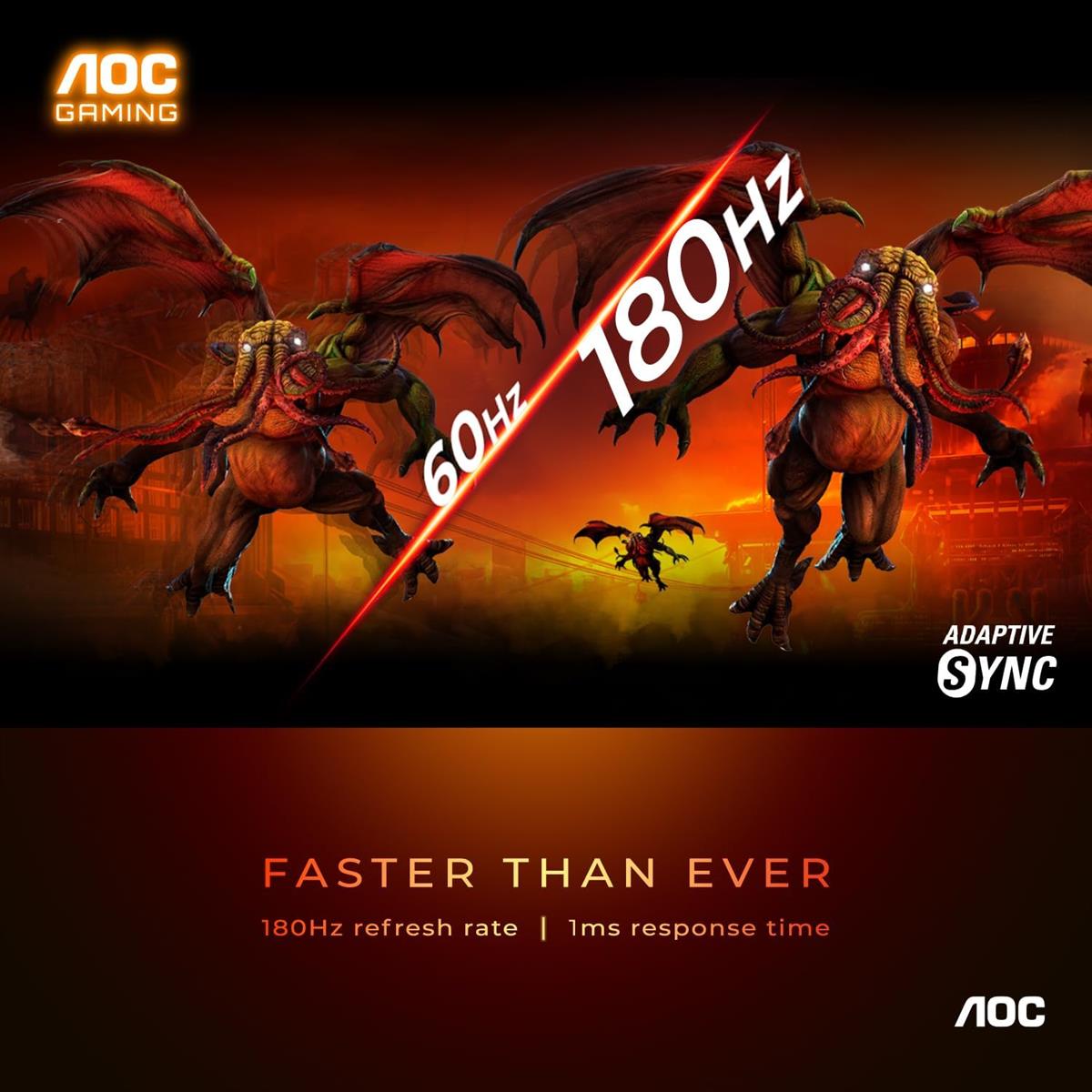 AOC 24G15N 24 inch Gaming Monitor, Full HD 1920x1080, 180Hz 1ms, 1x HDMI 2.0, 1x Display Port, AMD FreeSync, 3-Sided Frameless, HDR Ready, Console Gaming Ready, 3-Year Zero-Bright-Dot