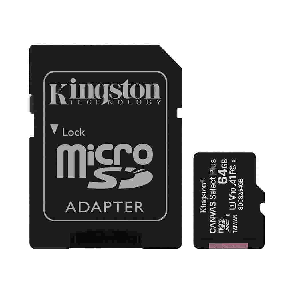 Kingston Digital 64 GB microSD Class 10 UHS-1 Memory Card 30MB/s with Adapter (SDCX10/64GB)