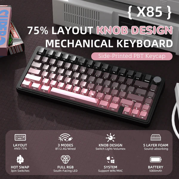 ATTACK SHARK X85 RGB TRI MODE MECHANICAL KEYBOARD 75% Gasket-mounted Bluetooth 5.1/2.4G Wireless &amp; Type-C Wired Mechanical Keyboard |BLACKBERRY|
